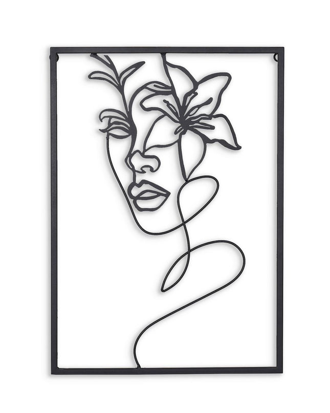 20" X 14" Black Metal Abstract Female Face Hanging Dimensional Sculpture