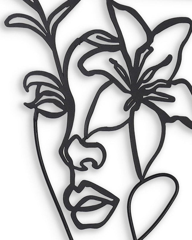 20" X 14" Black Metal Abstract Female Face Hanging Dimensional Sculpture