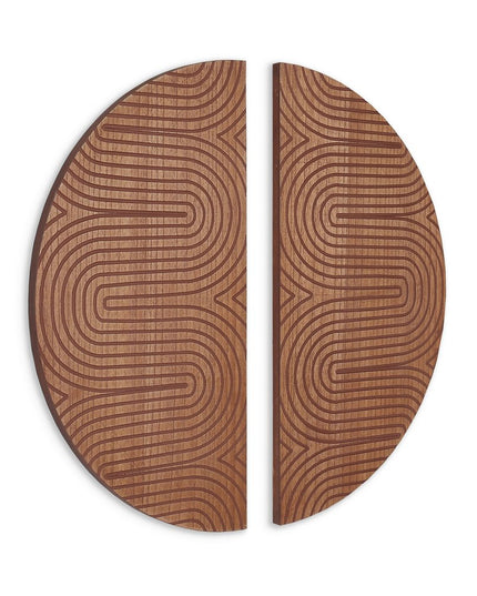 Set of Two Brown Wood Hanging Dimensional Sculpture