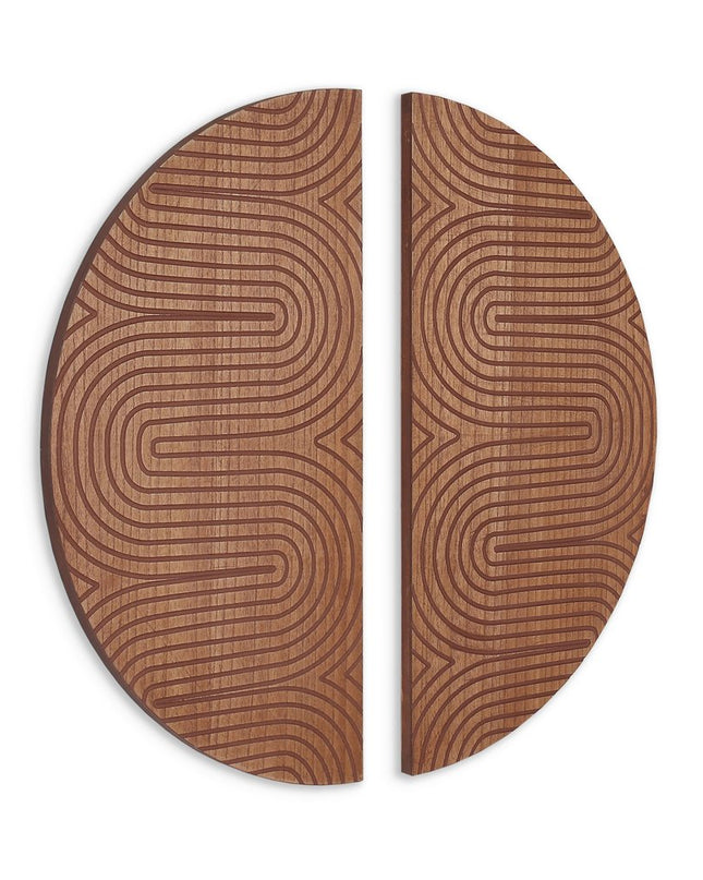 Set of Two Brown Wood Hanging Dimensional Sculpture