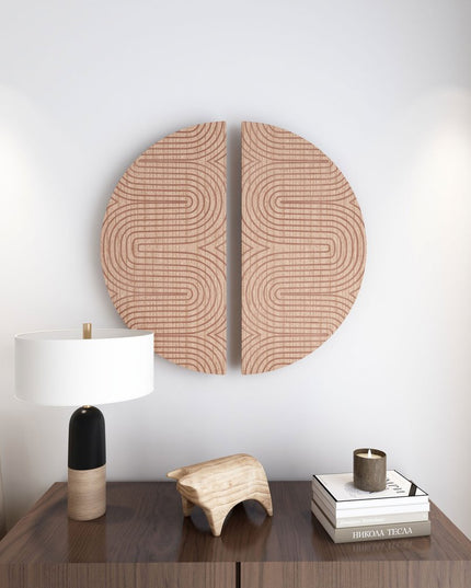 Set of Two Brown Wood Hanging Dimensional Sculpture