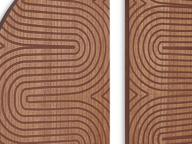 Set of Two Brown Wood Hanging Dimensional Sculpture