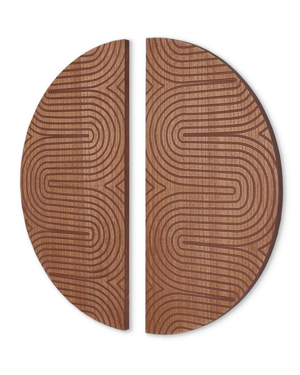 Set of Two Brown Wood Hanging Dimensional Sculpture