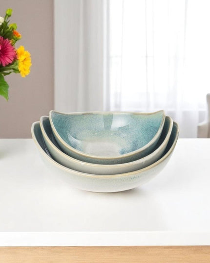 Set of Three Blue And White Ceramic Decorative Bowl