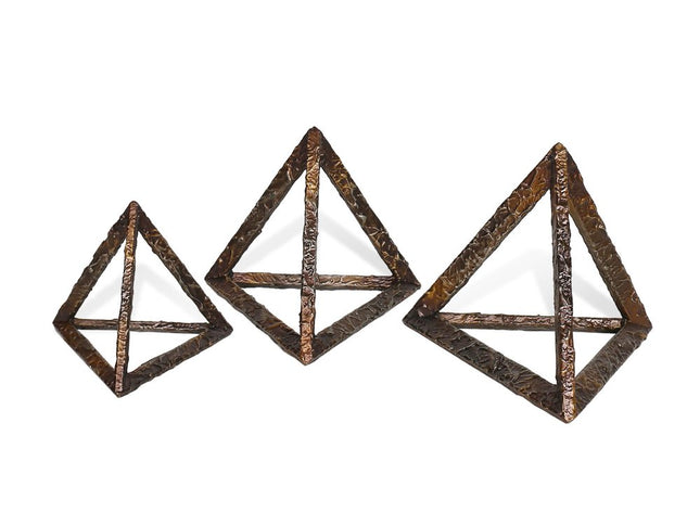 Set of Three Bronze Metal Pyramid Tabletop Sculptures