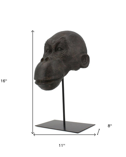16" Brown Resin Gorilla Face Tabletop Sculpture
