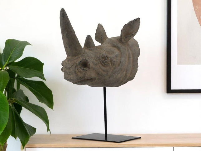 17" Brown Resin Rhinoceros Tabletop Sculpture