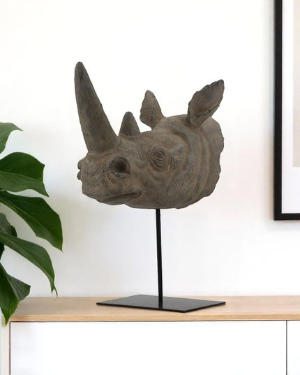 17" Brown Resin Rhinoceros Tabletop Sculpture