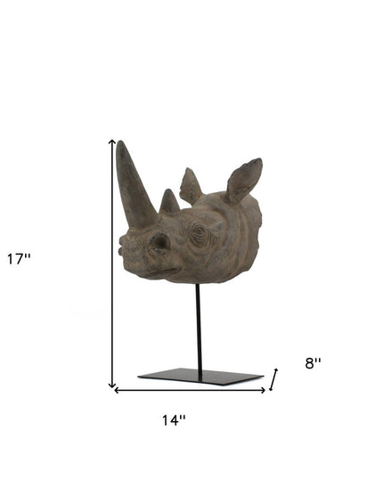 17" Brown Resin Rhinoceros Tabletop Sculpture