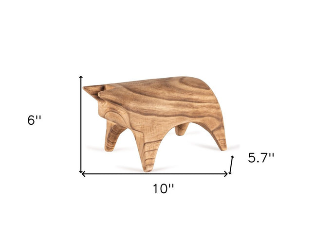 6" Brown Solid Wood Bull Tabletop Sculpture
