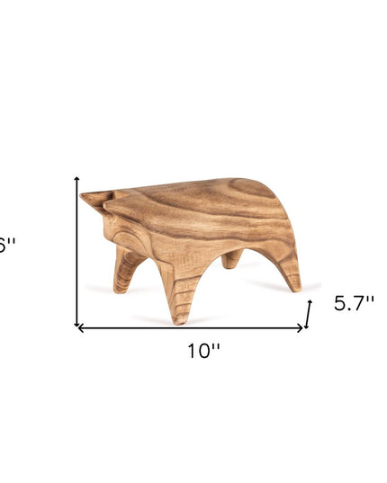 6" Brown Solid Wood Bull Tabletop Sculpture