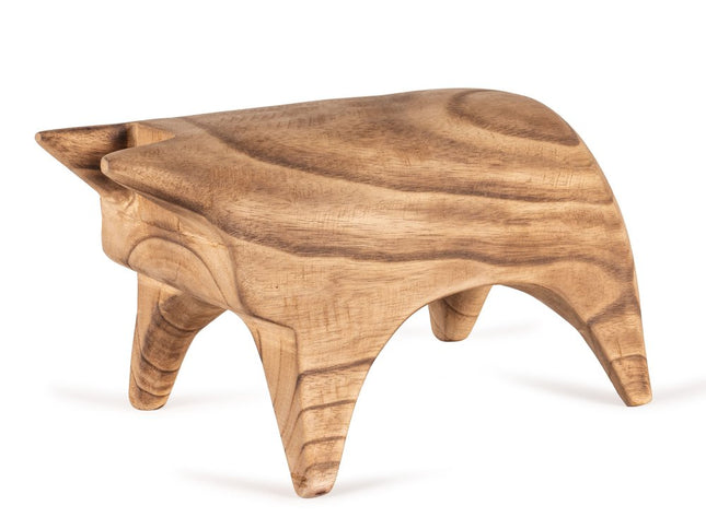 6" Brown Solid Wood Bull Tabletop Sculpture