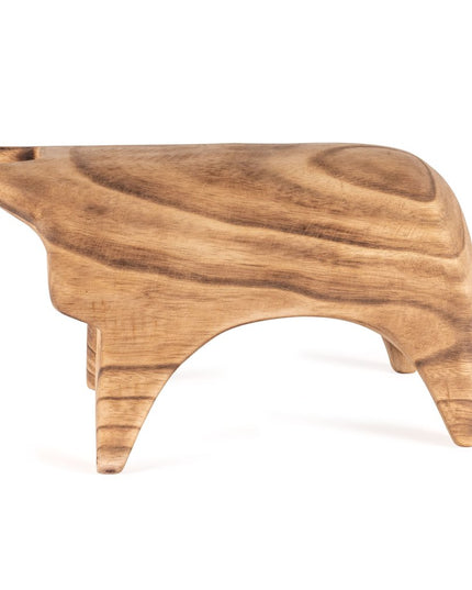 6" Brown Solid Wood Bull Tabletop Sculpture