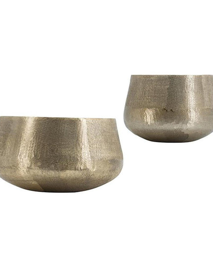 Set of Two Gold Aluminum Round Table Vases