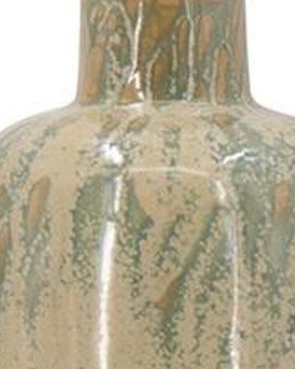 Set of Three Beige Blue And Green Round Ceramic Table Vase