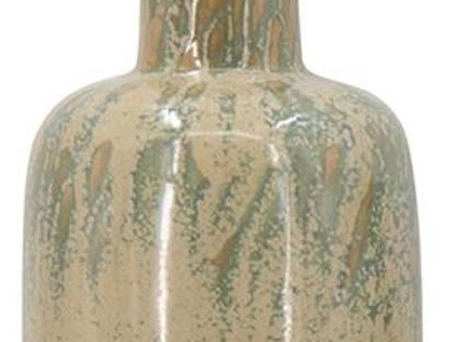 Set of Three Beige Blue And Green Round Ceramic Table Vase