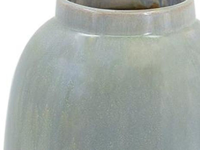 16" Blue And Cream Reactive Glaze Ceramic Cylinder Table Vase