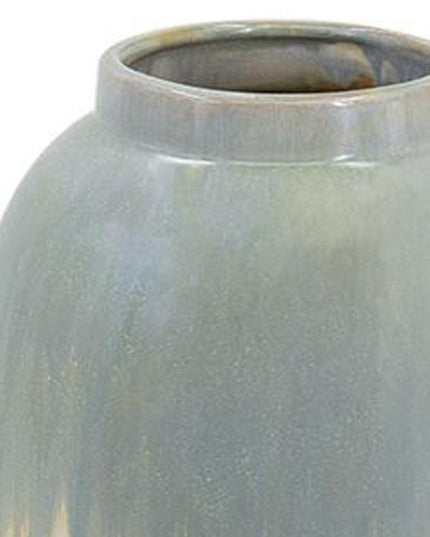 16" Blue And Cream Reactive Glaze Ceramic Cylinder Table Vase