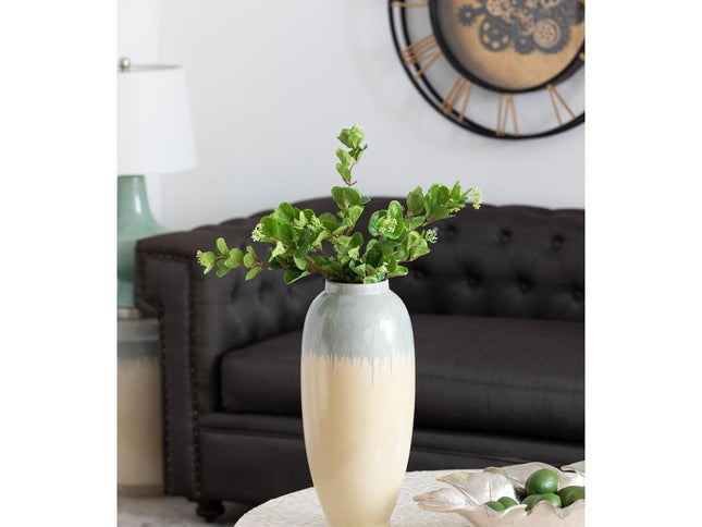 16" Blue And Cream Reactive Glaze Ceramic Cylinder Table Vase