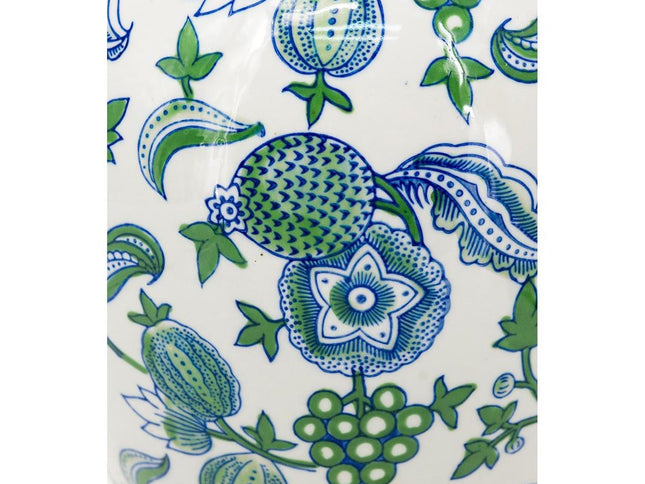 19" White Blue And Green Floral Urn Porcelain Table Vase