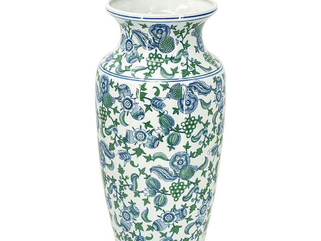 24" White Blue And Green And White Chinoiserie Porcelain Table Vase