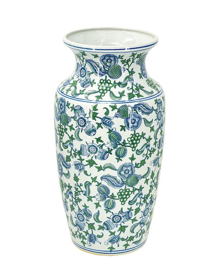 24" White Blue And Green And White Chinoiserie Porcelain Table Vase