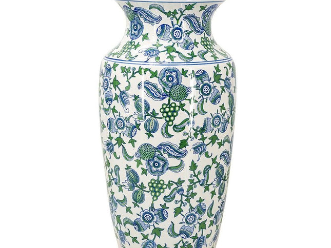 24" White Blue And Green And White Chinoiserie Porcelain Table Vase