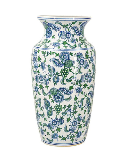 24" White Blue And Green And White Chinoiserie Porcelain Table Vase