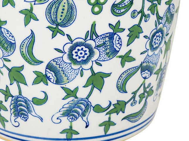 24" White Blue And Green And White Chinoiserie Porcelain Table Vase