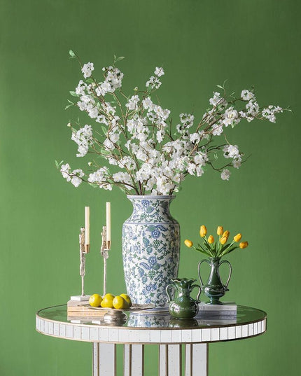 24" White Blue And Green And White Chinoiserie Porcelain Table Vase