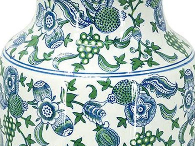 24" White Blue And Green And White Chinoiserie Porcelain Table Vase