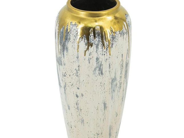 14" Gray Ivory And Gold Modern Abstract Ceramic Table Vase