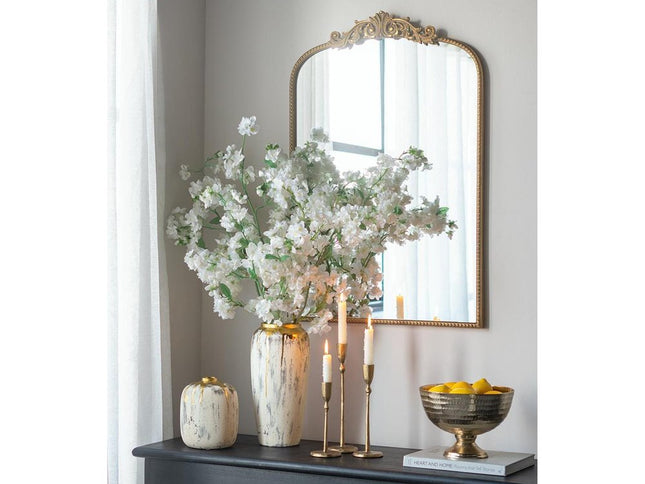 14" Gray Ivory And Gold Modern Abstract Ceramic Table Vase