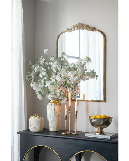 14" Gray Ivory And Gold Modern Abstract Ceramic Table Vase