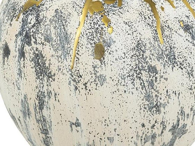 12" Gray Ivory And Gold Modern Abstract Ceramic Table Vase