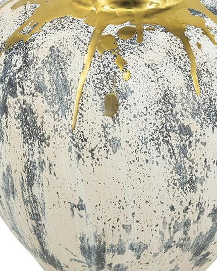 12" Gray Ivory And Gold Modern Abstract Ceramic Table Vase