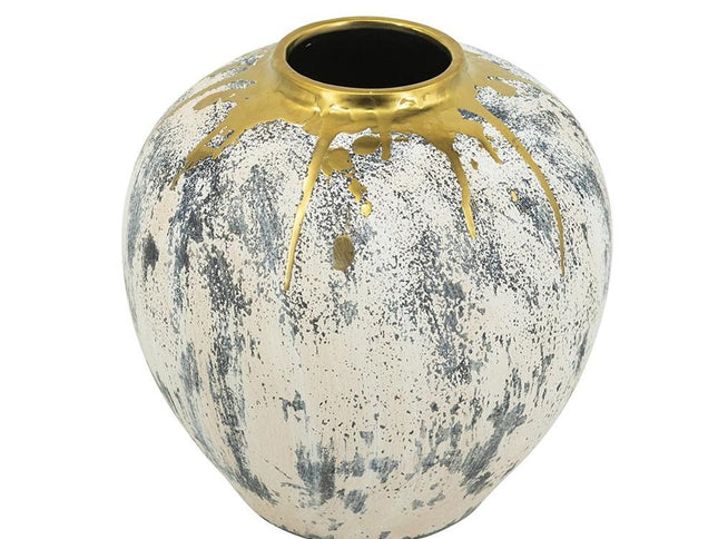12" Gray Ivory And Gold Modern Abstract Ceramic Table Vase
