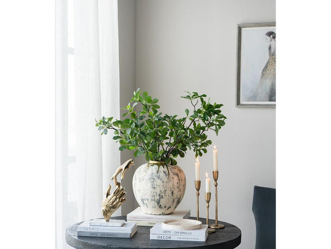 12" Gray Ivory And Gold Modern Abstract Ceramic Table Vase