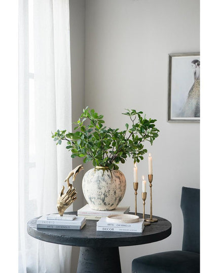 12" Gray Ivory And Gold Modern Abstract Ceramic Table Vase