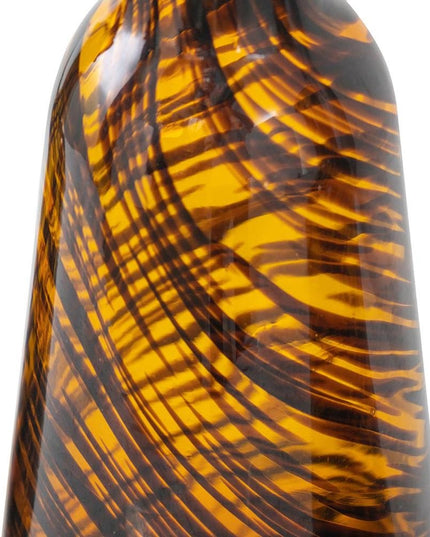 Set of Three Amber Abstract Swirl Glass Decorative Bottles With Stoppers