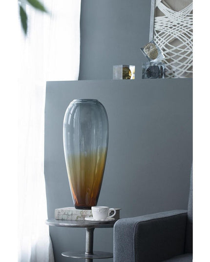 19" Clear And Brown Ombre Glass Table Vase