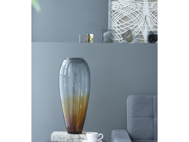 19" Clear And Brown Ombre Glass Table Vase