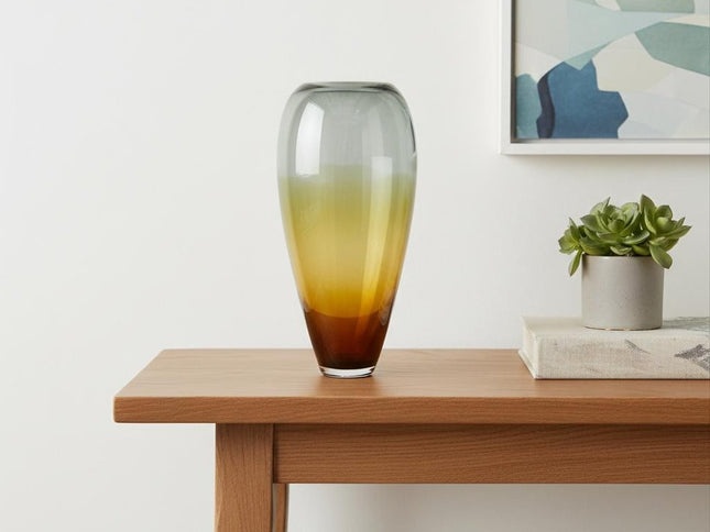 19" Clear And Brown Ombre Glass Table Vase