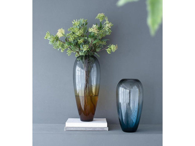 19" Clear And Brown Ombre Glass Table Vase