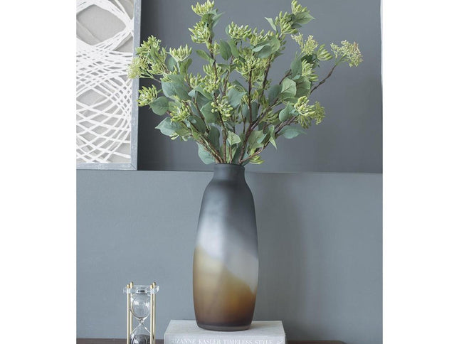 17" Charcoal And Orange Ombre Glass Table Vase