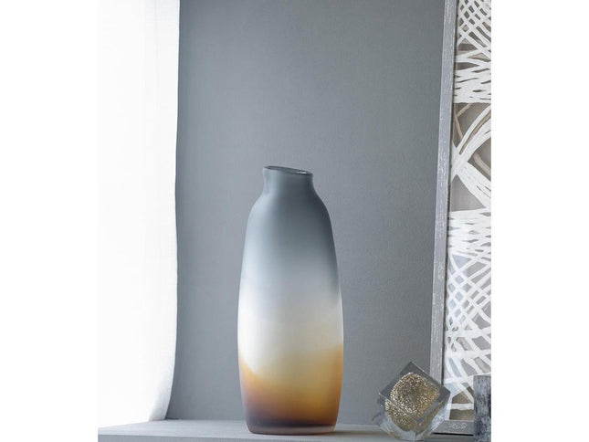 17" Charcoal And Orange Ombre Glass Table Vase