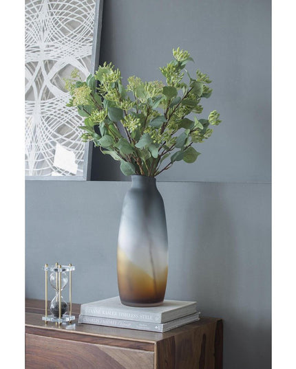 17" Charcoal And Orange Ombre Glass Table Vase