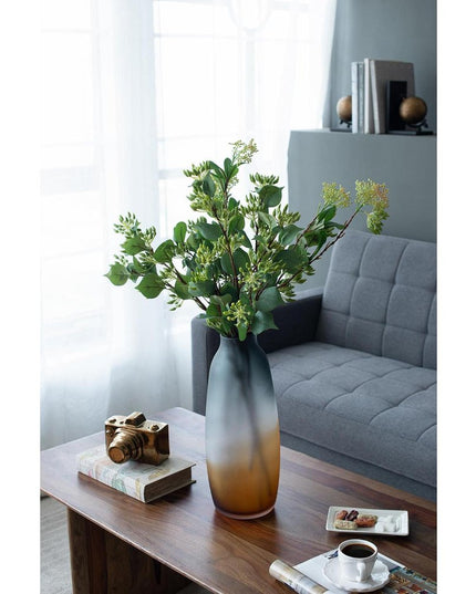 17" Charcoal And Orange Ombre Glass Table Vase