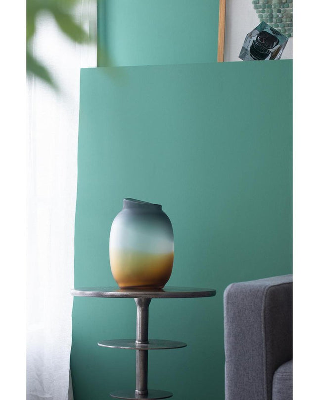 10" Charcoal And Orange Ombre Round Glass Table Vase