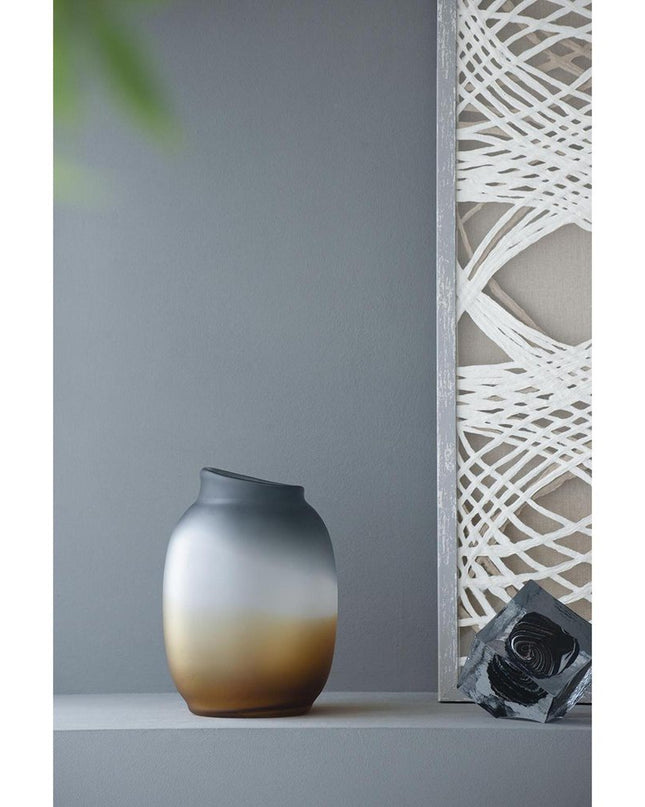 10" Charcoal And Orange Ombre Round Glass Table Vase